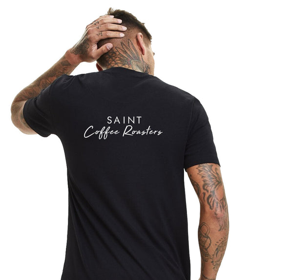 saint coffee roasters back of tshirts